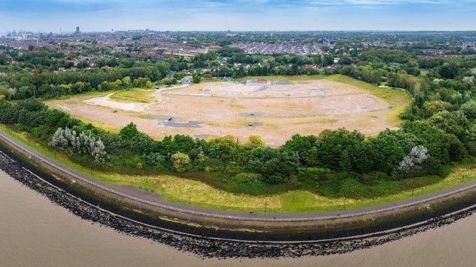 An aerial photograph of the Festival Garden site in Otterspool, south Liverpool. 