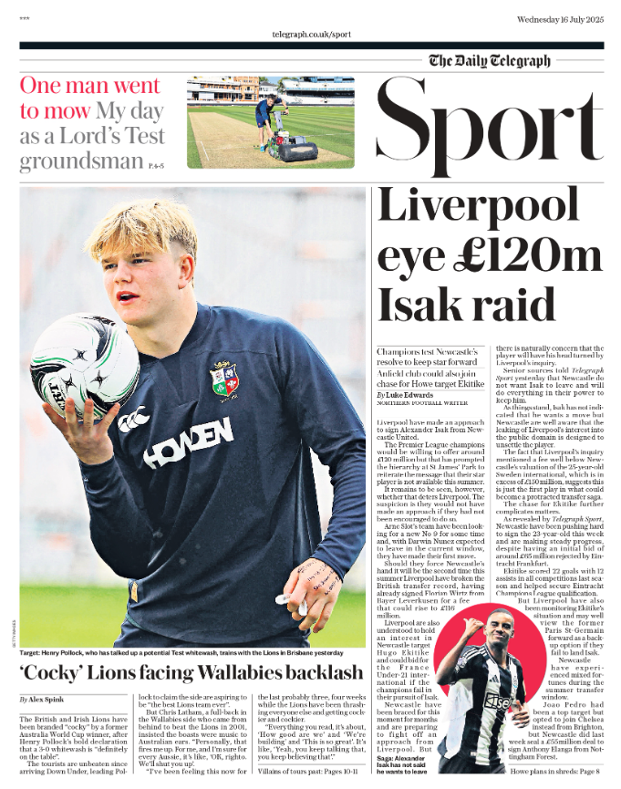 Back page of the Telegraph