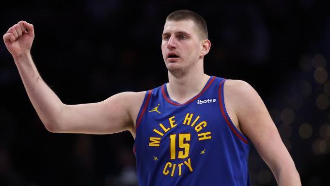 Nikola Jokic celebrates for the Denver Nuggets