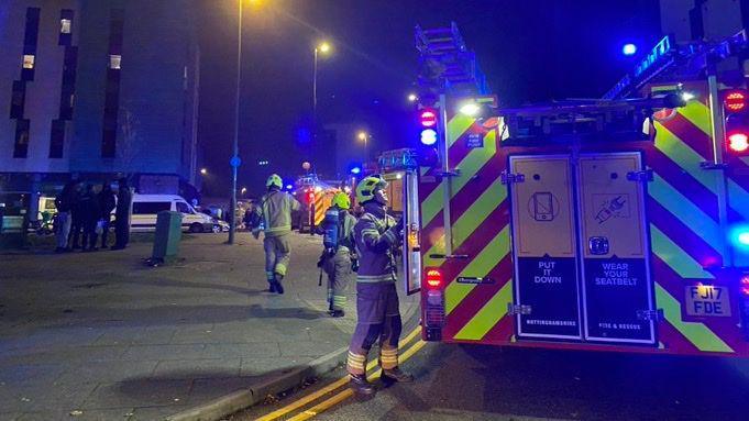 Fire engine outside student accommodation