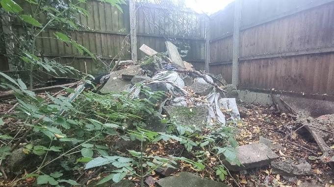 A pile of rubbish left near Boundary Brook in Nottinghamshire