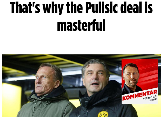 Bild headline describing the Pulisic deal as "masterful"