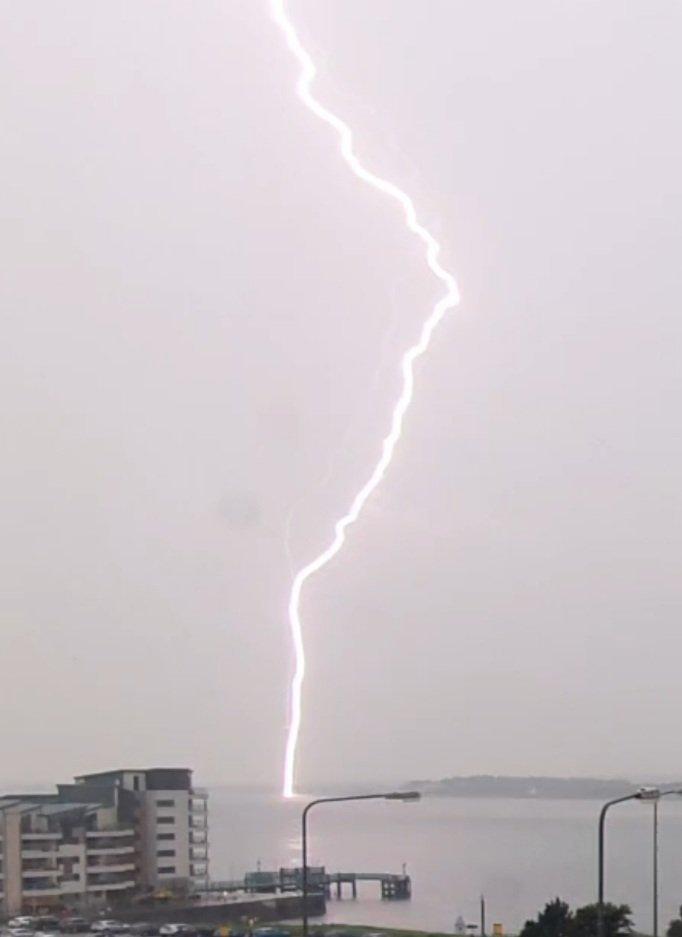 Lightning bolt in Mena Strait from Caernarfon