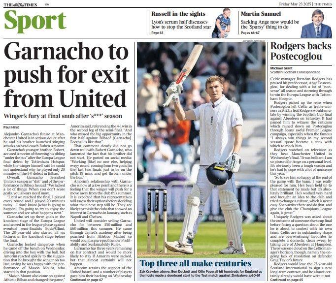 The back page of the Scottish edition of The Times on 230525