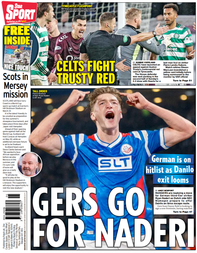 The back page of the Scottish edition of The Star on 270126