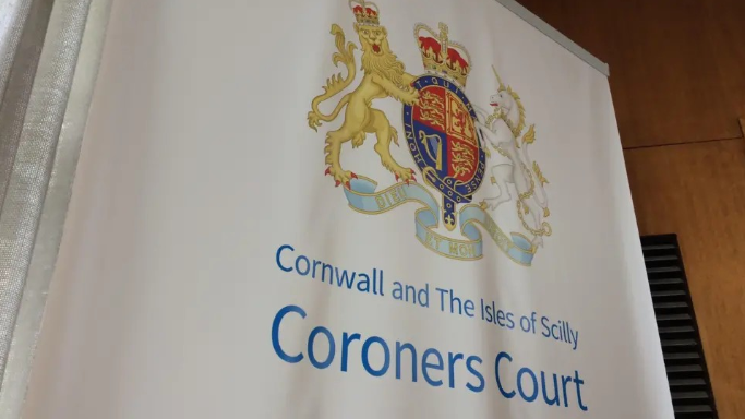 Banner with a heraldic crest: Cornwall and The Isles of Scilly Coroners Court