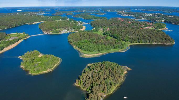 Aerial view of Stockholm archipelago in Sweden.