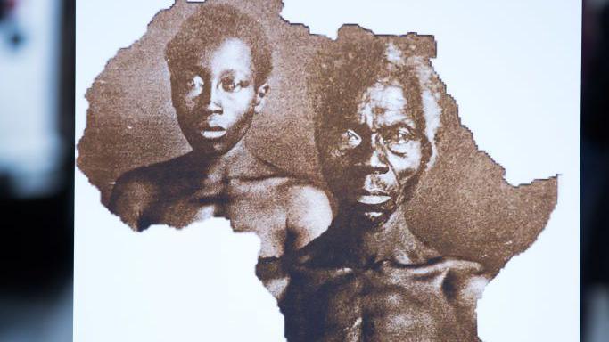 A sample image of "Papa" Rnety and his daughter Delia, taken in 1850, during a press conference announcing a lawsuit against Harvard University