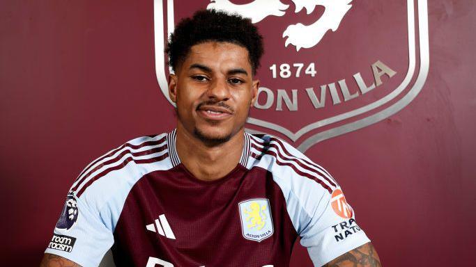 Marcus Rashford in an Aston Villa shirt