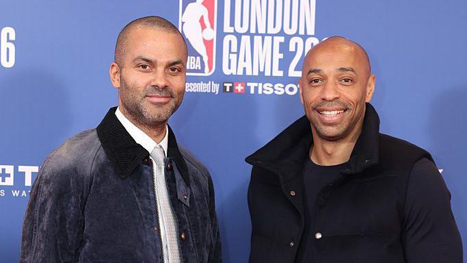 Tony Parker and Thierry Henry smile