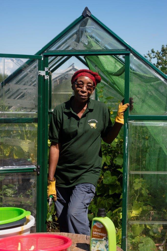 Linette Johnson, 71, at STARGarlott Community Allotment in Splott, Cardiff