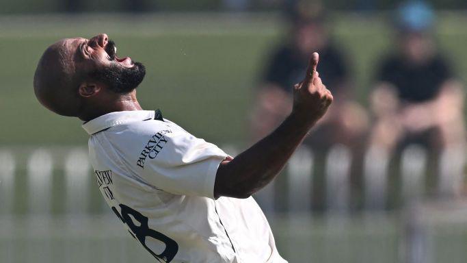 Pakistan spinner Sajid Khan celebrates taking a wicket