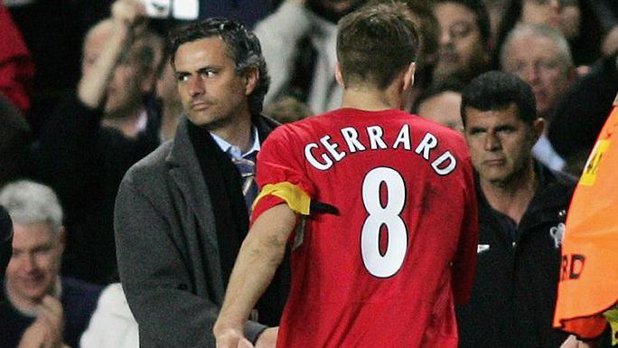 Jose Mourinho and Steven Gerrard after the first leg of the 2005 Champions League semi-finals