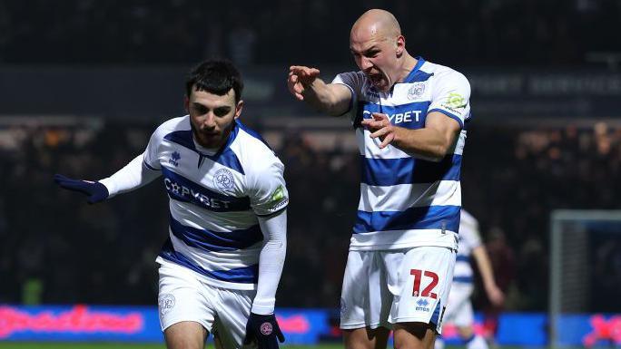 Ilias Chair and Michael Frey celebrate for QPR