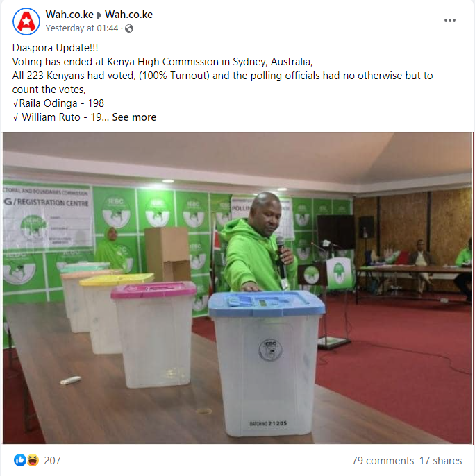 Screengrab of post claiming there was voting in Australia