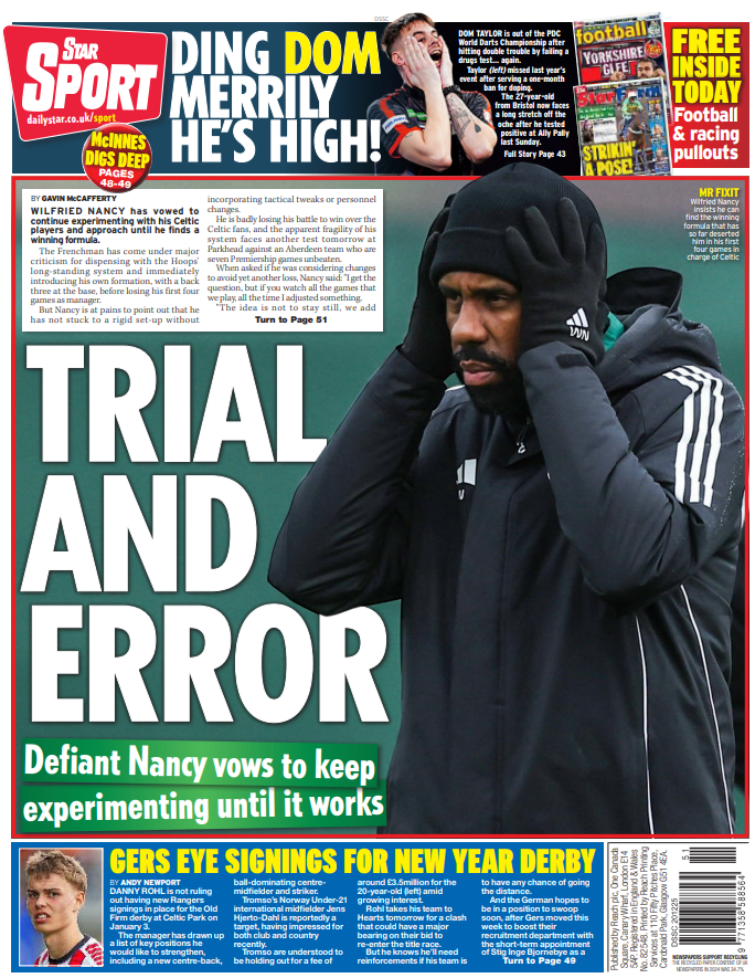 The back page of the Scottish Daily Express on 201225