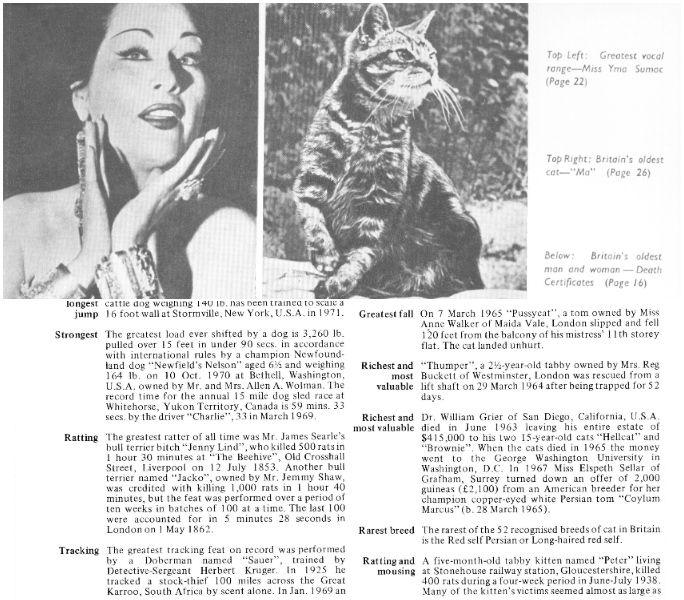 Pages from the Guinness World Records book in the 1950s
