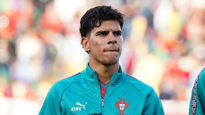 Mateus Fernandes of Portugal before the start of the U21 International Friendly match between Portugal and Northern Ireland at Estadio Antonio Coimbra da Mota on June 3, 2026 in Estoril, Portugal