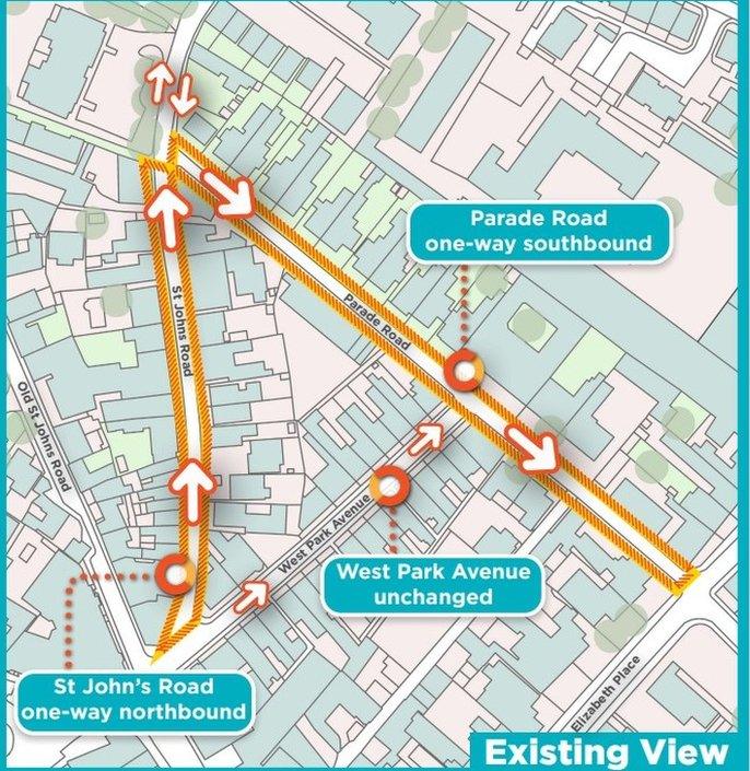 Map of one-way system