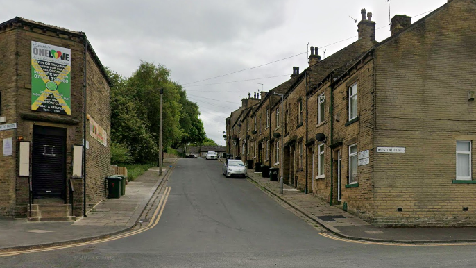 Terraced houses running up a hill.