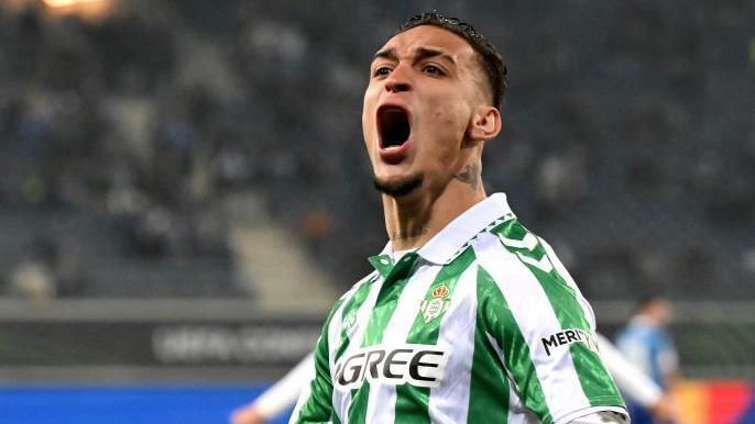 Antony of Real Betis celebrates scoring against Gent in the Europa Conference League