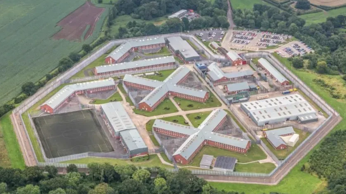 An aerial view of a prison