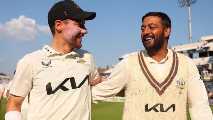 Rory Burns - pictured celebrating with Ryan Patel - averaged 55.63 this play   with the bat