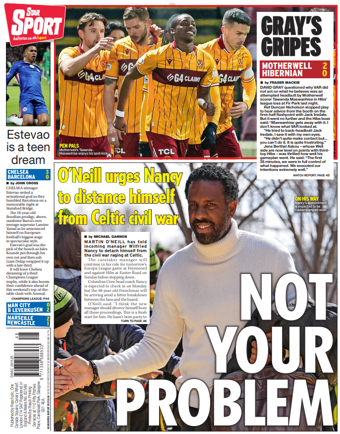 The back page of the Scottish edition of the Daily Star on 261125