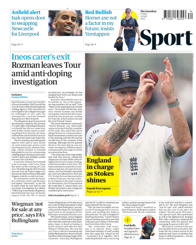 Back page of the Guardian