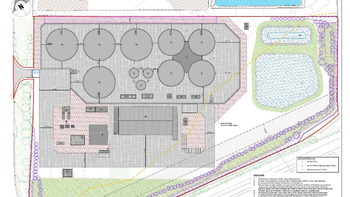 A detailed CGI image of the proposed food waste processing plant