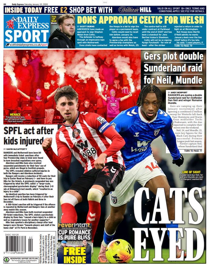 The back page of the Scottish Daily Express on 100126