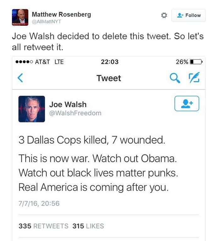 Tweet from Joe Walsh