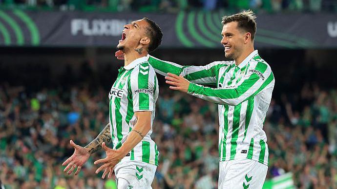 Antony celebrates his goal v Fiorentina with a team-mate