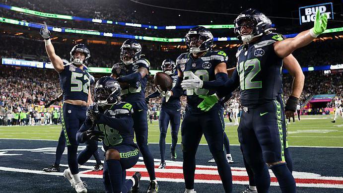 Seattle Seahawks players celebrate during Super Bowl 60
