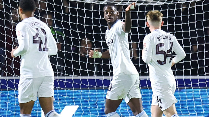 Jhon Duran celebrates scoring against Wycombe in the EFL Cup