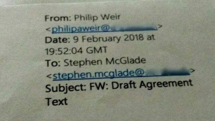 Picture of email between DUP advisor and Sinn Féin counterpart