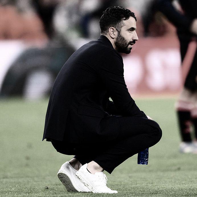 Amorim crouches disconsolately during Europa League final.