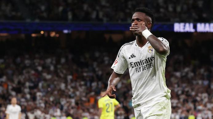 Vinicius Junior celebrates scoring against Villarreal