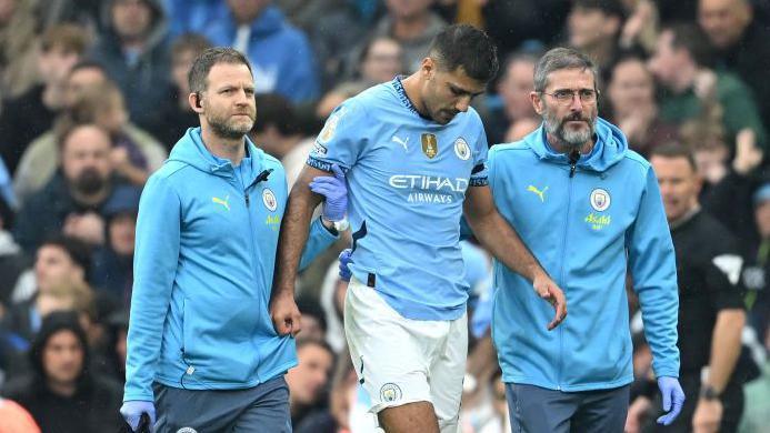 Rodri walking off injured during Sunday's game against Arsenal