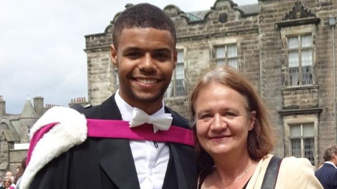 Christopher MacRae with his mum Dr Sara MacRae at Christopher's university graduation ceremony 