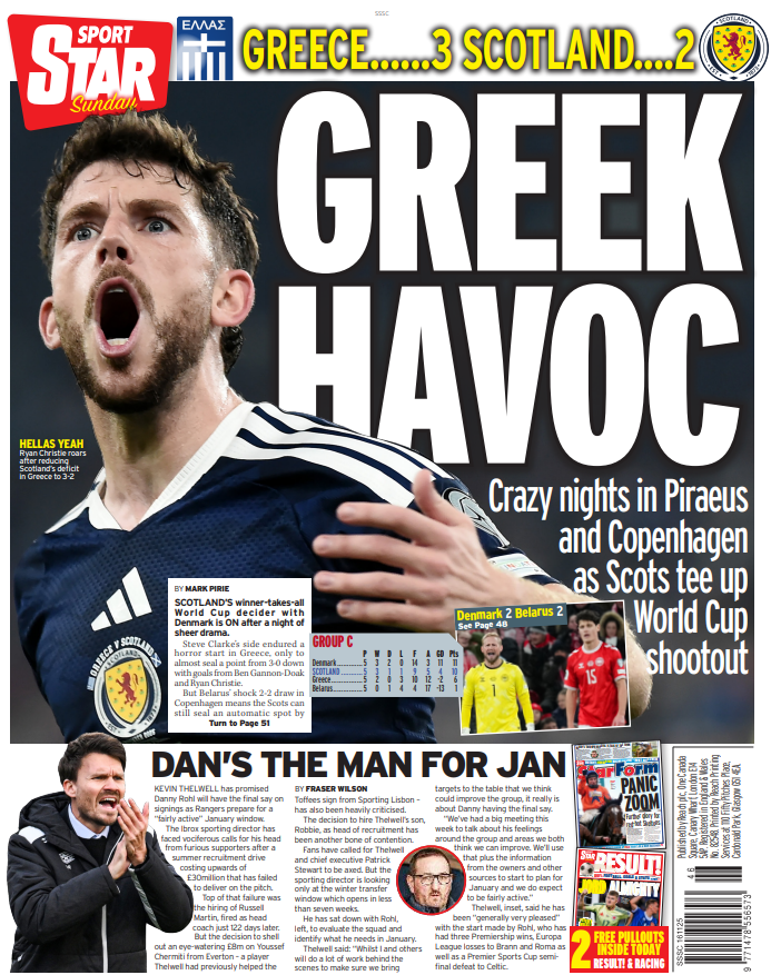 The back page of the Scottish edition of the Star on Sunday on 161125