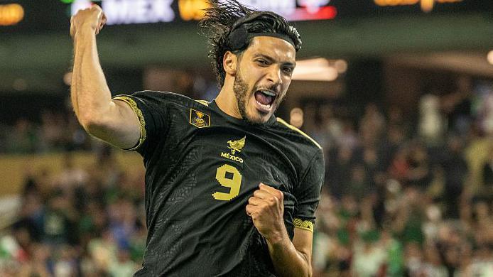 Raul Jimenez celebrates scoring for Mexico against the Dominican Republic at the Gold Cup