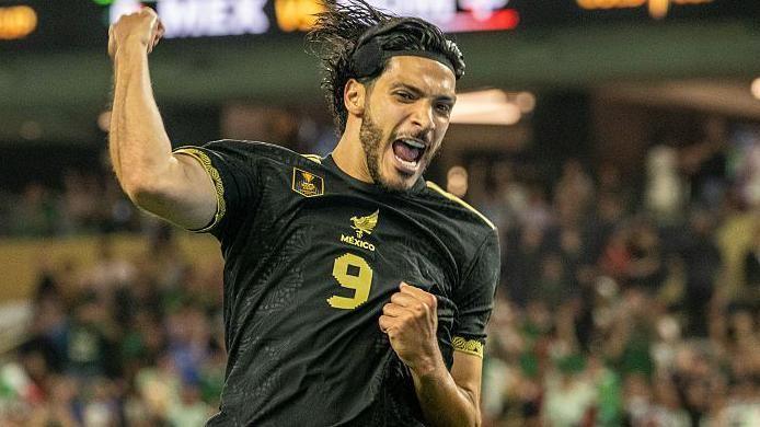 Raul Jimenez celebrates scoring for Mexico against the Dominican Republic at the Gold Cup