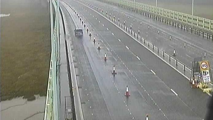 A closed section of the Prince of Wales Bridge carrying the M4 motorway