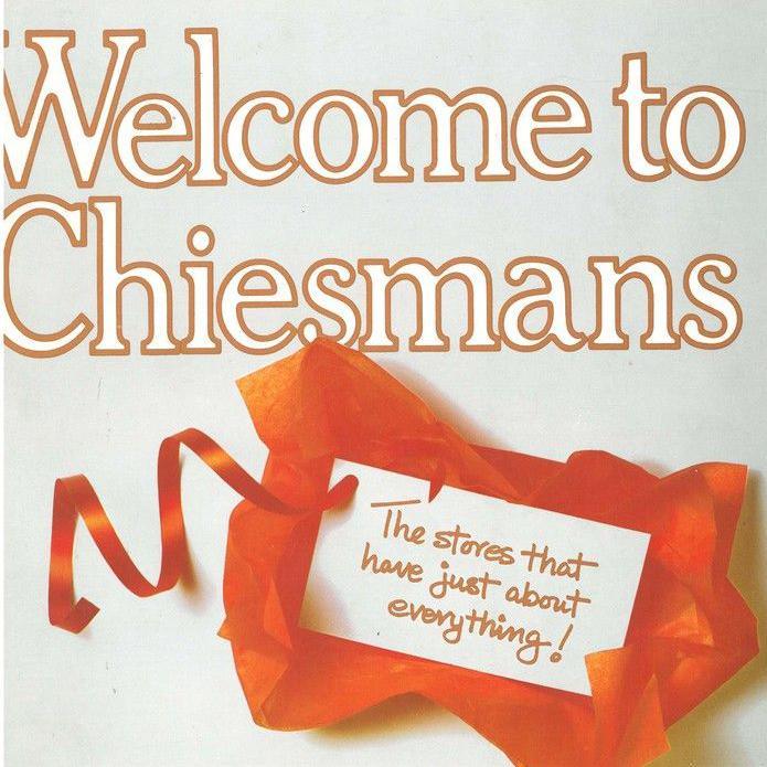 Cover of Chiesmans Ltd Christmas Store Guide, 1970. It shows an unwrapped gift with a note about Chiesmans in it