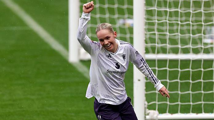 Hanna Lundkvist of Manchester United celebrates scoring her sides fourth goal