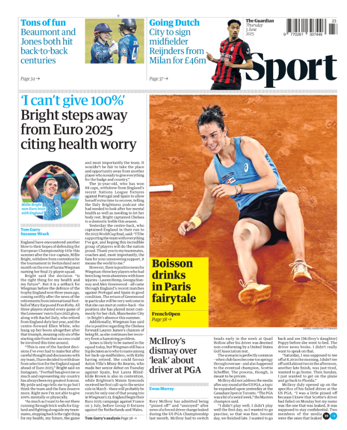 Back page of the Guardian