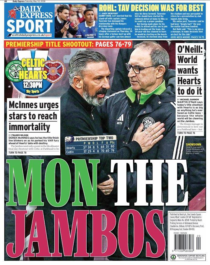 The back page of the Scottish Daily Express on 160526