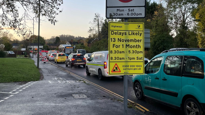 Roadwork traffic queuing in Guildford