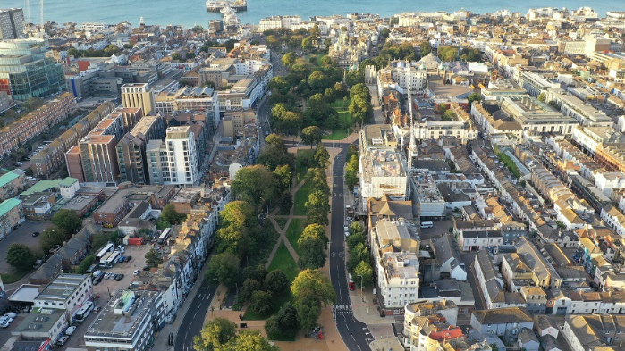 Aerial view of the completed Valley Gardens phase one and two areas